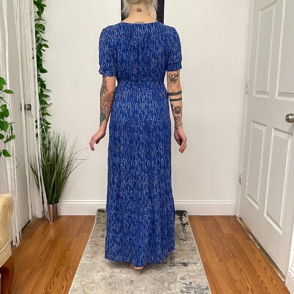 BA&SH Floral Wrap Short Sleeve Crepe Maxi Dress Tie-Waist Size S Blue - Picture 6 of 12